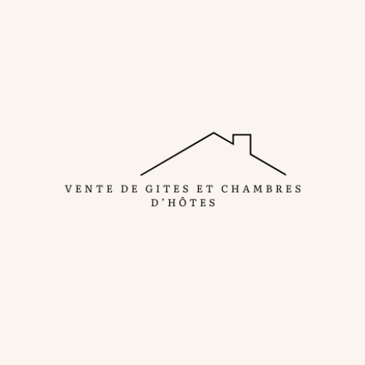 logo avec croquis de toiture de maison et cheminée, texte vente de gites et chambres d'hôtes